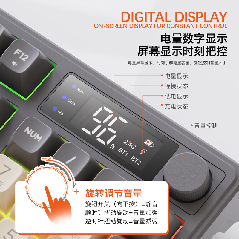 自由狼m 96ロシア語無線bluetoothダブルモードロシア語キーボードPBTボールキャップディスプレイロシアゲームキーボード|undefined