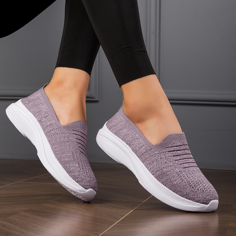Slip-On Shoes for Women 2025 Spring Women's Couple Shoes Mom Shoes Fly-Knit Foreign Trade Wholesale Women's Shoes Breathable Flat Shoes