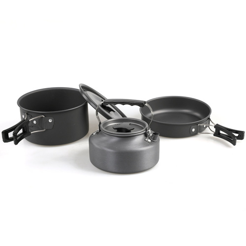 Direct sales exclusive for outdoor camping pot HK310 pot set, portable picnic pot set and teapot combination for 2-3 people
