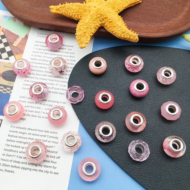 1 Rosa panjia agujero grande cuentas de colores accesorios de joyería redonda hecha a mano pulsera espaciador cuentas 20 estilos disponibles