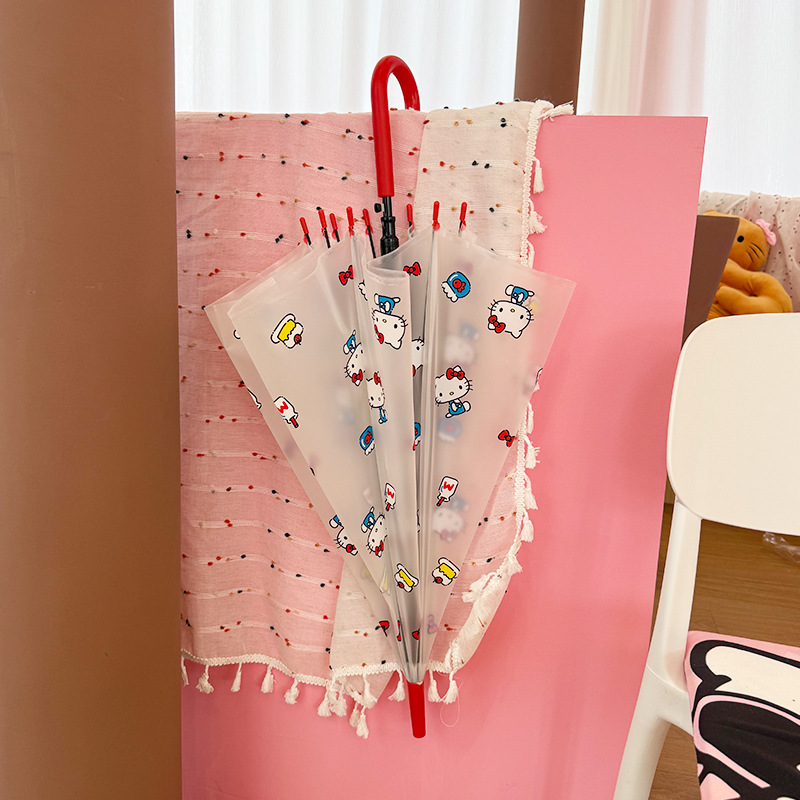 正版hellokitty磨砂透明雨伞长柄伞kt凯蒂猫儿童小学生可爱直杆伞|undefined