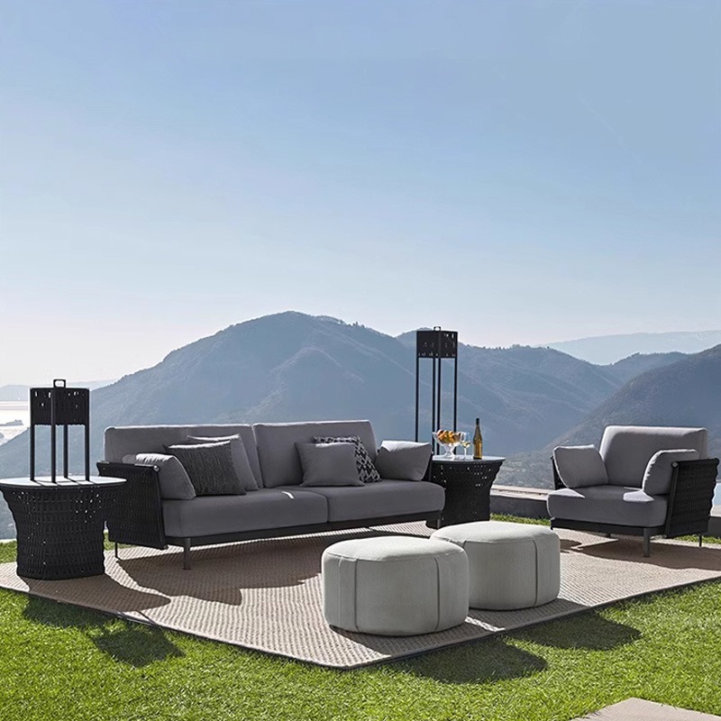 Sofá de caña al aire libre muebles clásicos combinación redonda balcón villa al aire libre patio jardín mesas y sillas