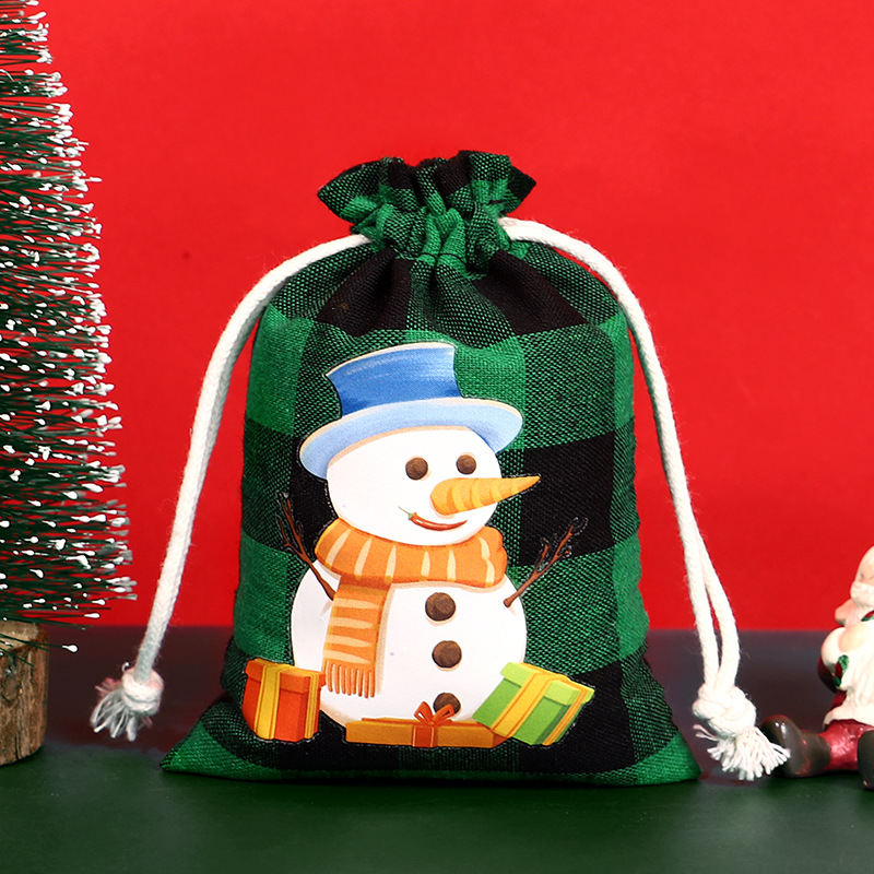 Bolsa de algodón a cuadros de Navidad con cordón Bolsa de embalaje de regalo de caramelo de Navidad Calendario de Adviento bolsa pequeña al por mayor