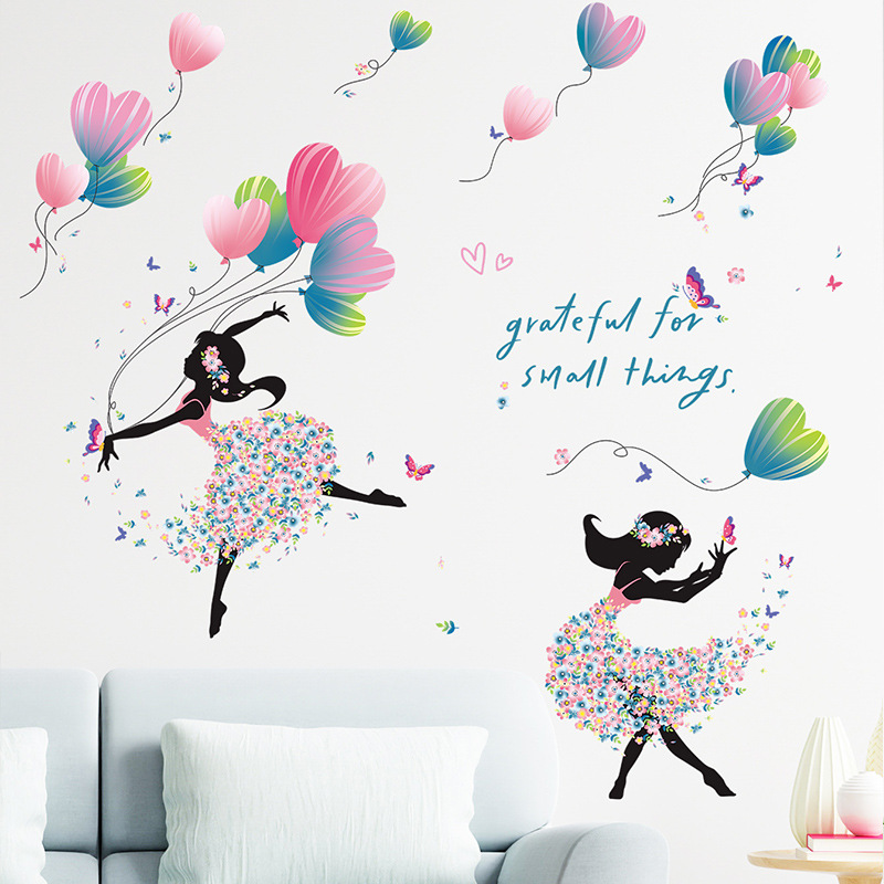 Neue MG9150 tanzende Mdchen Ballon Blume Schmetterling Schlafzimmer Eingang Home Decoration Wanda uf kleber selbst klebendpicture4