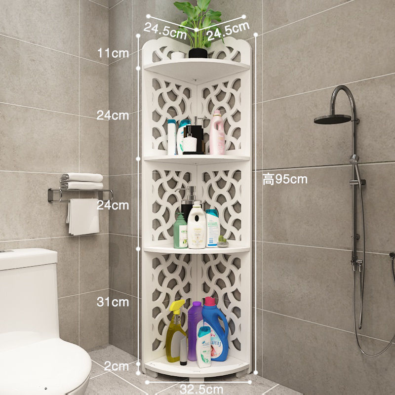 プラスチック浴室床置き収納棚壁の隅のトイレの棚の三角形の棚のトイレのシャンプーの収納|undefined