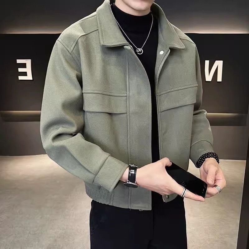남자 강아지 잘 생긴 모직 재킷 한국 유행 캐주얼 가을과 겨울 두꺼운 슬림 핏 짧은 모직 재킷 탑