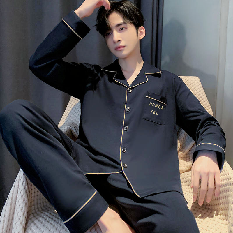 100% algodón pijamas hombres otoño casual Juventud de dibujos animados desgaste del hogar los hombres pueden usar fuera traje de primavera y otoño traje de dos piezas