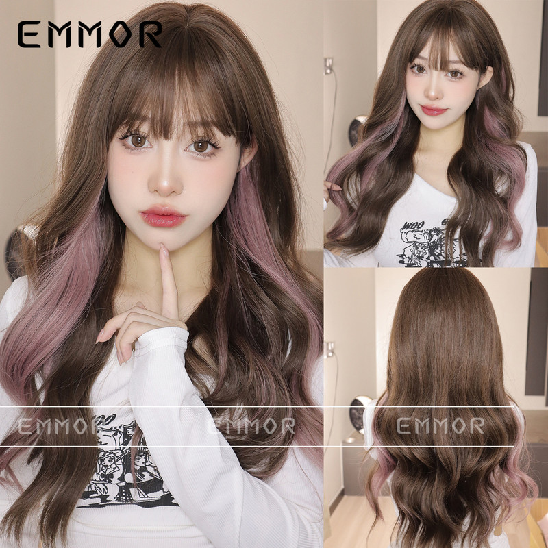 Wig Women's Long Curly Hair Brown Micro-Curl Spotted Powder Fluffy Hair Cover Air Bangs Artificial Wig Women's Full Head Cover Wig Women's Long Curly Hair Brown Micro-Curl Spotted Powder Fluffy Hair Cover Air Bangs Artificial Wig Women's Full Head Cover