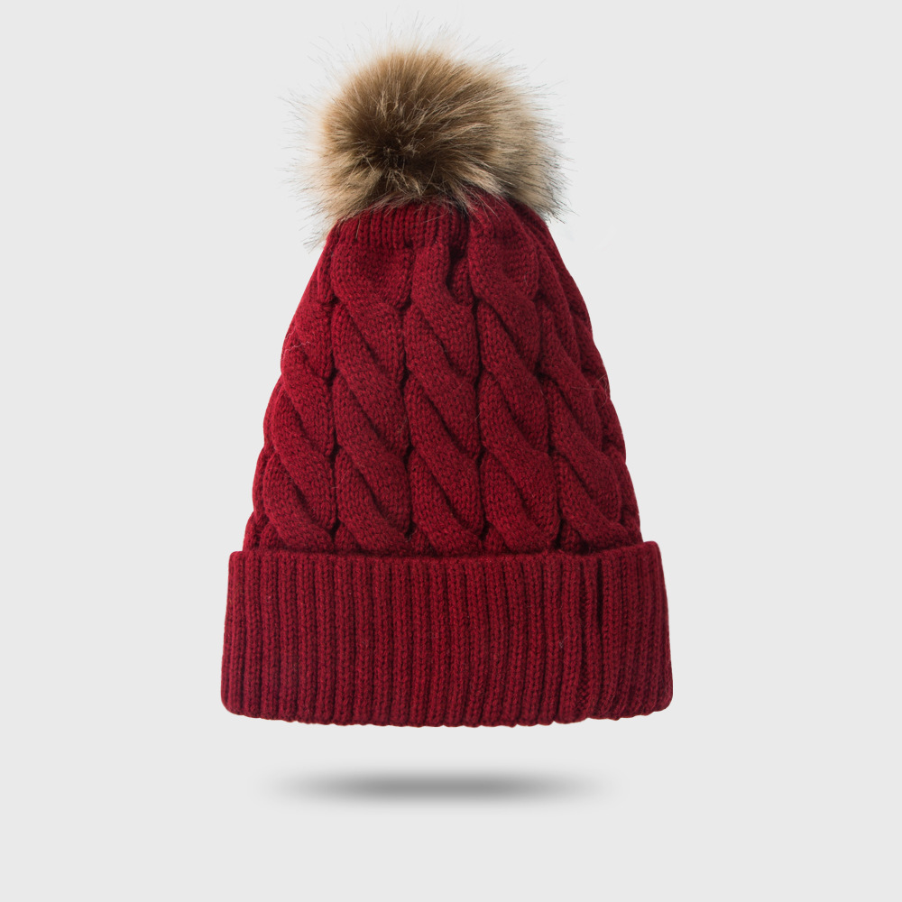 Gorro De Lana De Nuevo Estilo, Terciopelo Grueso, Que Mantiene El Gorro De Cabeza De Bola De Piel De Color Sólido Cálido, Sombrero De Punto Coreano Al Por Mayor display picture 7