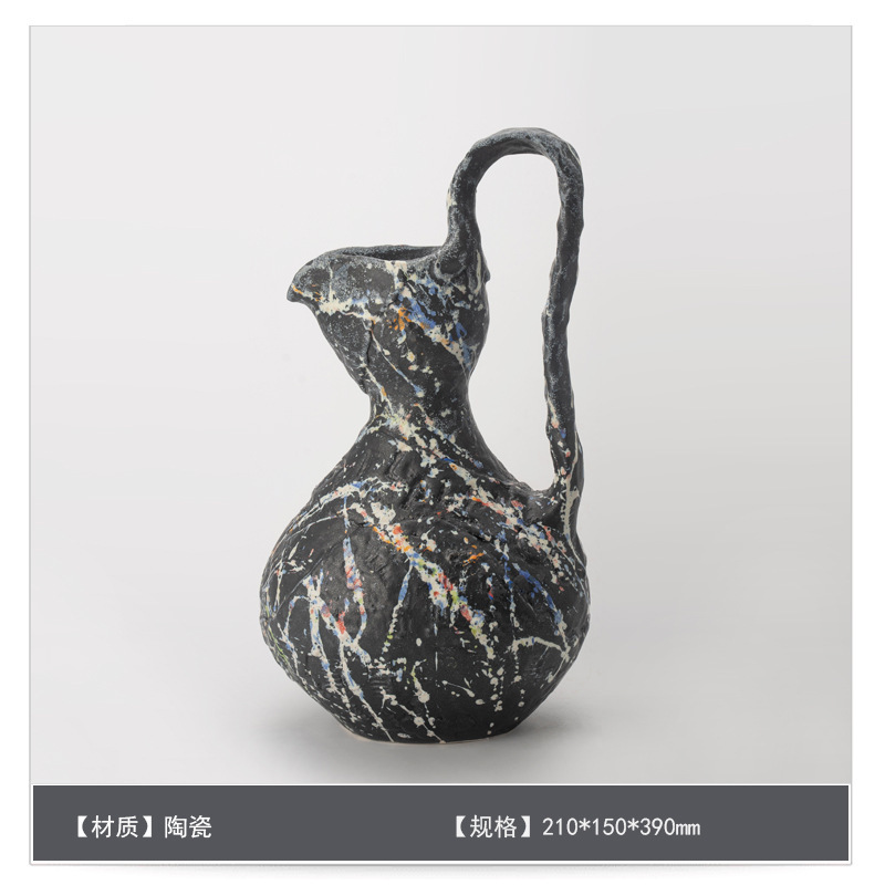 侘寂中古风星点陶瓷花瓶高级感桌面家居软装插花器复古装饰品摆件|undefined
