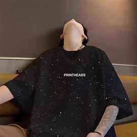 恤宽松短袖满天星欧美新款大码士夏季薄款上衣男休闲百搭男透气