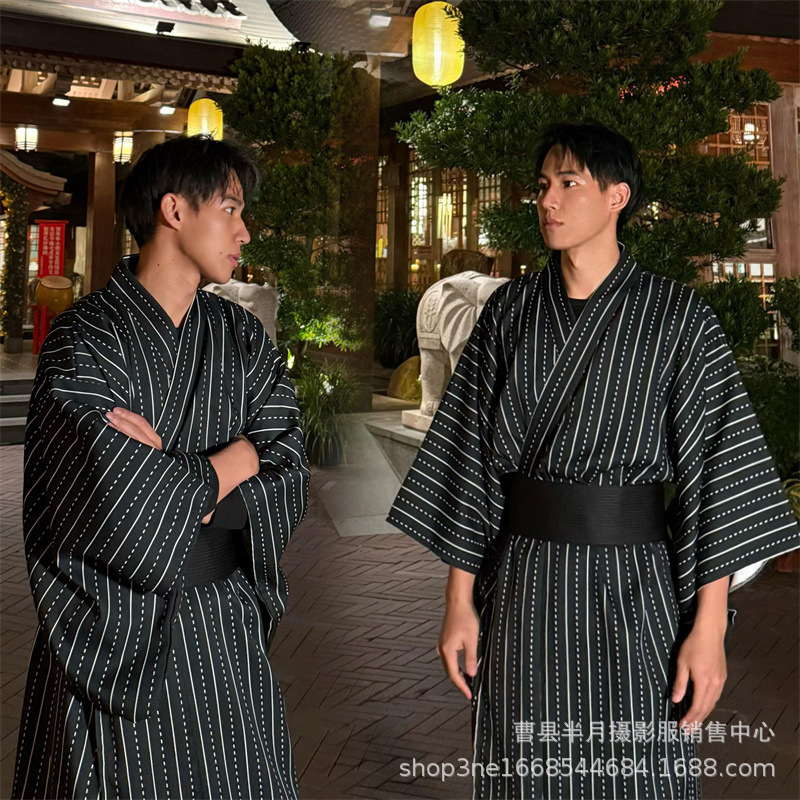 Japanese Kimono Men's Samurai Robe Yukata Photo Japanese Script Traditional Photo Suit Photography Clothing