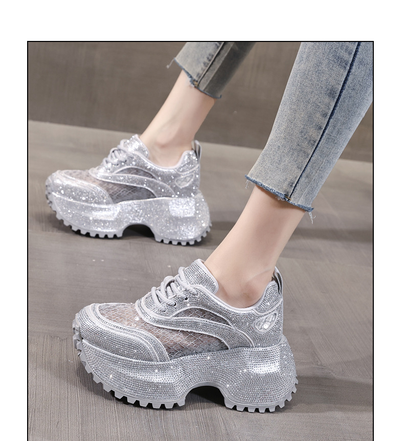 Giày sneaker nữ đế dày lưới thoáng khí đính đá full kim cương — Màu đen chi tiết 11