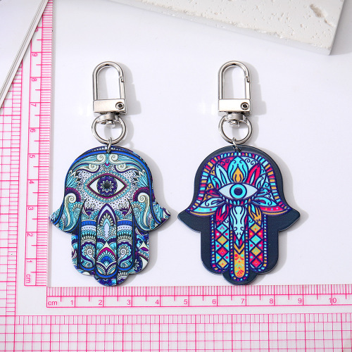 Retro ethnic tribal style keychain, plate devil eye pendant, painted ornaments, exclusively for cross-border supply