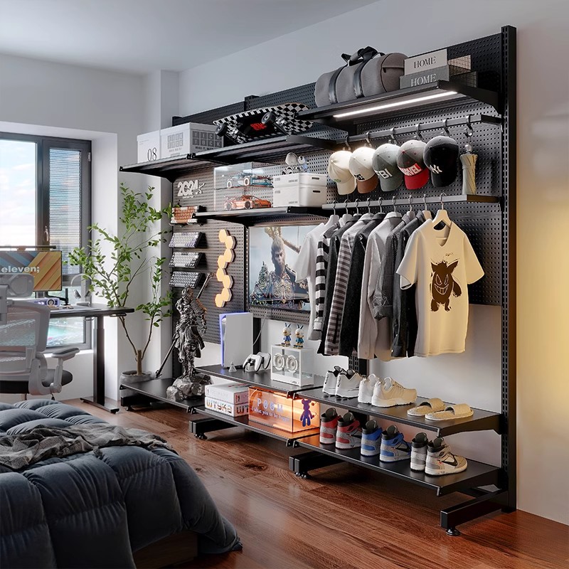 Estante de almacenamiento de hoyos verticales sin perforación de armario de metal para dormitorios de niños estante de almacenamiento de estudio