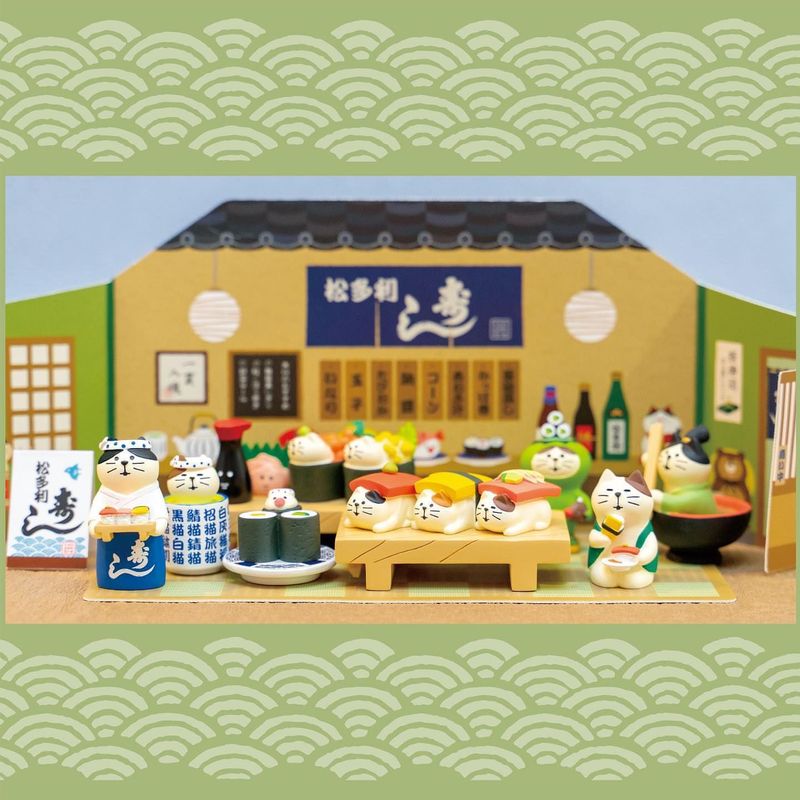 zakka Japanese style cat grocery sushi shop miniature scene doll house shooting props home decoration small gift
