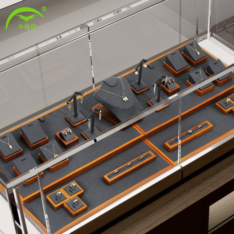 Jewelry display set factory direct solid wood Gray jewelry display tray jewelry display props