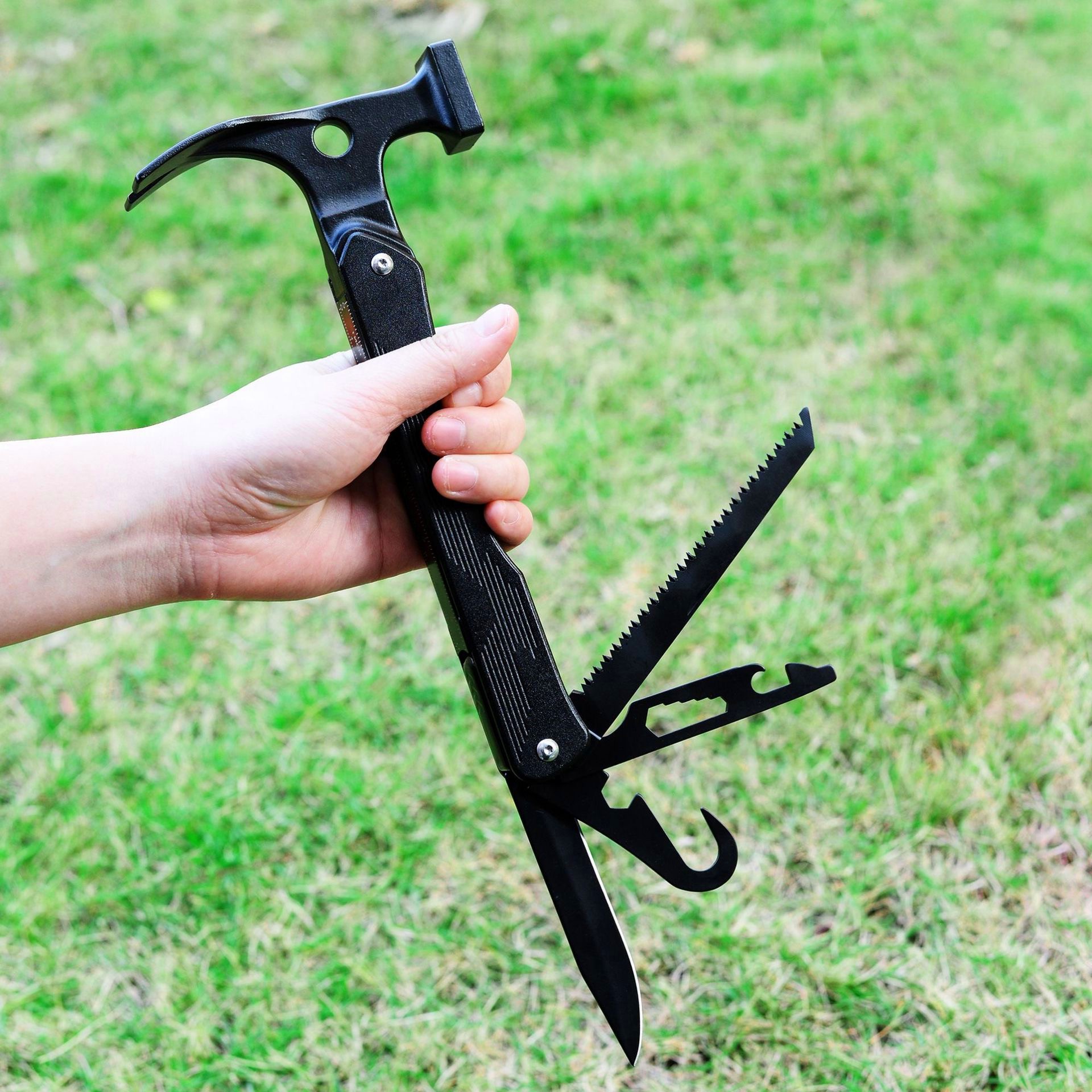 多功能户外斧头锤羊角锤车载野营圆头锤折叠应急刀钳组合地钉锤