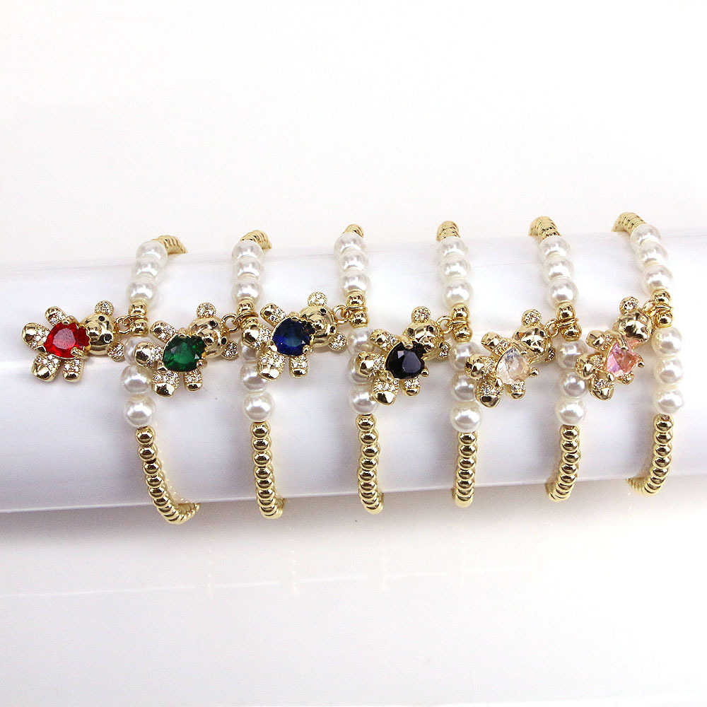 Fashion Bear Copper Gold Plated Artificial Gemstones Bracelets