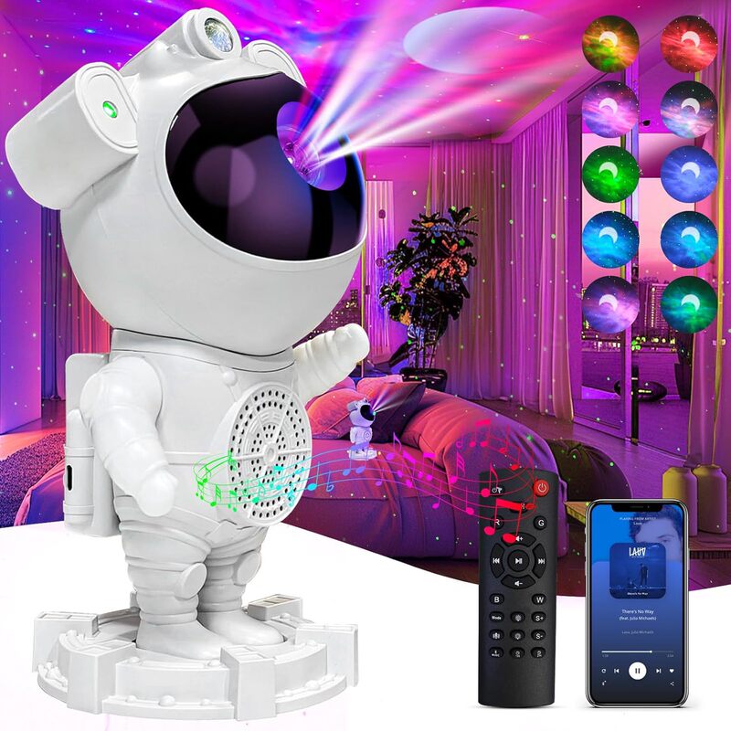 Ebluetooth Astronaut Voice-Controlled Projection Lamp USB Full-Color Star and Moon White Noise Astronaut Rgb Laser Night Light