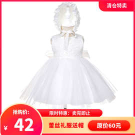 602-婴儿公主裙宝宝满月裙女童夏季轻薄连衣裙婚纱两件套帽子礼服
