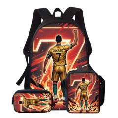 新しいクロスボーダーサッカー選手ロナウドプリントバックパックスリーピース食事バッグ鉛筆バッグ学生大容量スクールバッグ