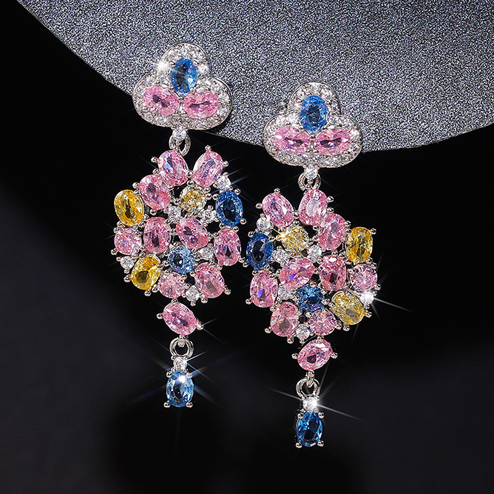 Cao Shi's Temperament Colorful Zircon Flower Earrings Exquisite Three Dimensional Camellia Flower Earrings New Product_voghion.com