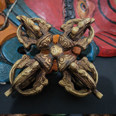 藏区五股金刚杵铜质手工尼泊尔佛事用摆件