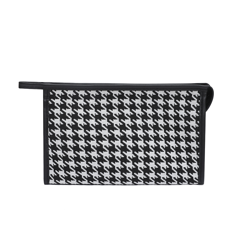 Bolsa de cosméticos estilo 2025, bolsa de cosméticos a cuadros, serie blanco y negro, bolsa de almacenamiento impermeable.