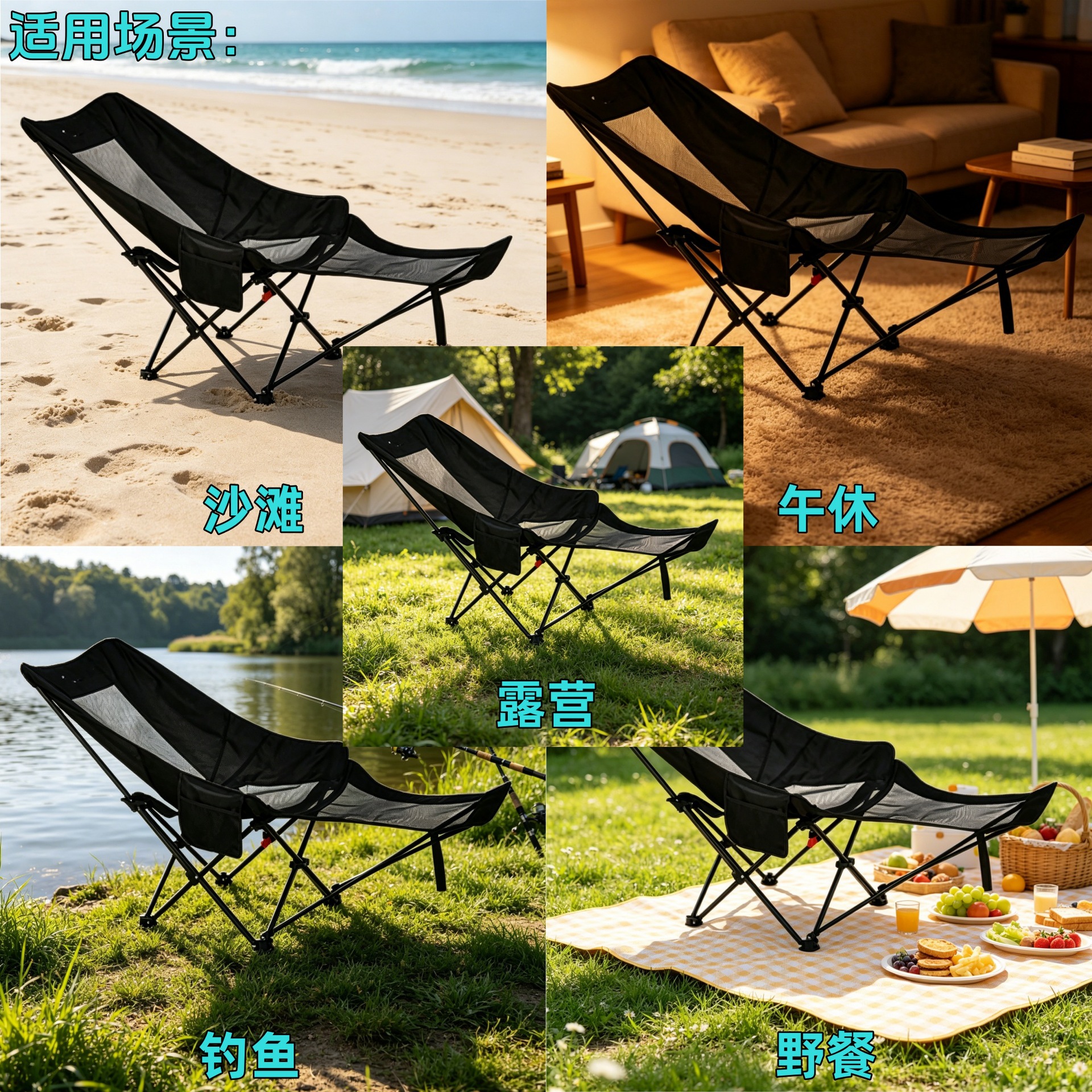 Acampamiento al aire libre transpirable portátil plegable tres velocidades ajustable almuerzo de playa pescar picnic algodón sentarse y acostarse sillón de doble uso
