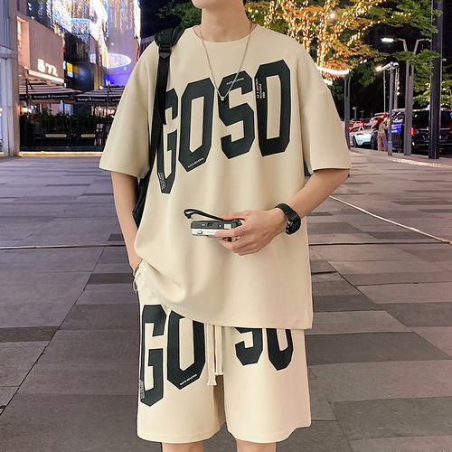 2024 Summer New Leisure Boys' Junior High School Student Trendy Short Sleeve T-Shirt Big Kids' Boys' Set