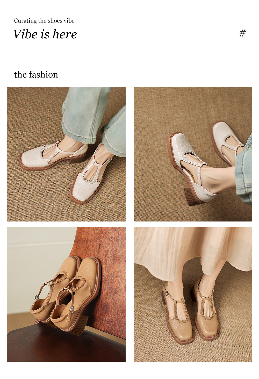 Sandal cao gót nữ mũi vuông quai chữ T đế dày — màu trắng ngà chi tiết 1