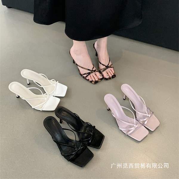 Highly Recommended! so Gentle! Purple High-Heeled Shoes for Women to Wear Square-Toe Cross-Strap Open-Toe Stiletto Fairy Sandals