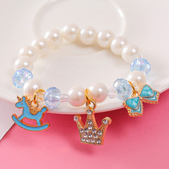 Kids' bracelet, tiny baby wristband, cute cartoon Elsa and Sofia-inspired faux pearl bracelet featuring a kitty design with Elsa theme