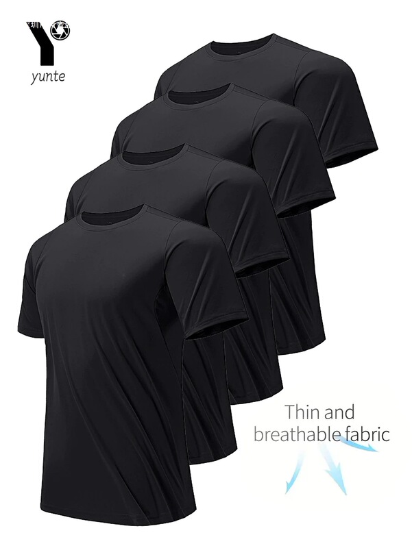 Round Neck T-Shirt 4 Packs Black Men's Breathable Sweat Absorption Suitable for Gym and Running European and American Round Neck T-Shirt 4 Packs Black Men's Breathable Sweat Absorption Suitable for Gym and Running European and American