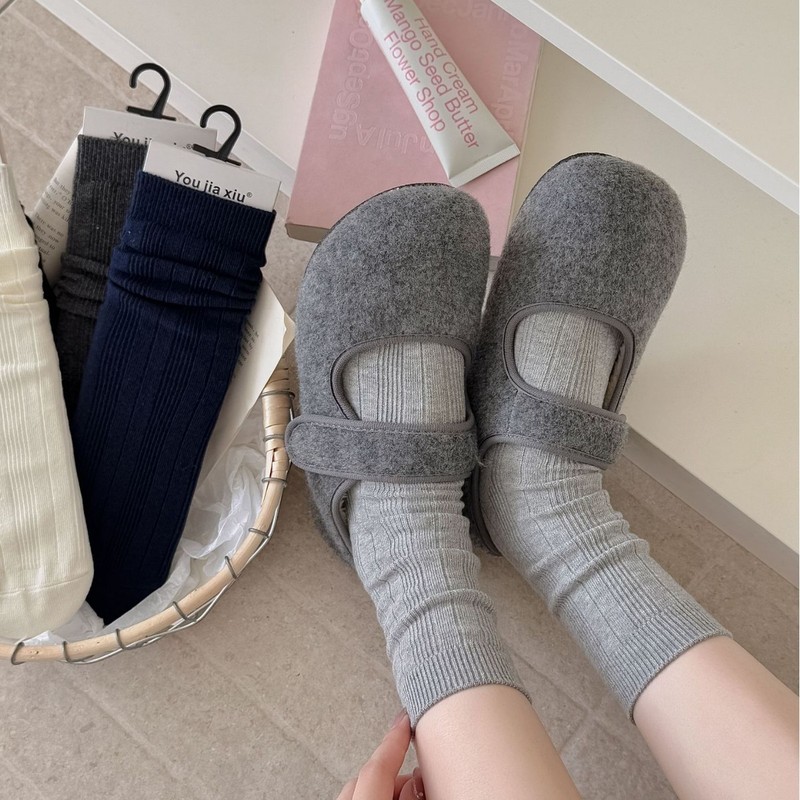 藏青袜子女纯棉中筒袜春秋韩系ins潮细条纯色长袜配德训鞋堆堆袜|undefined