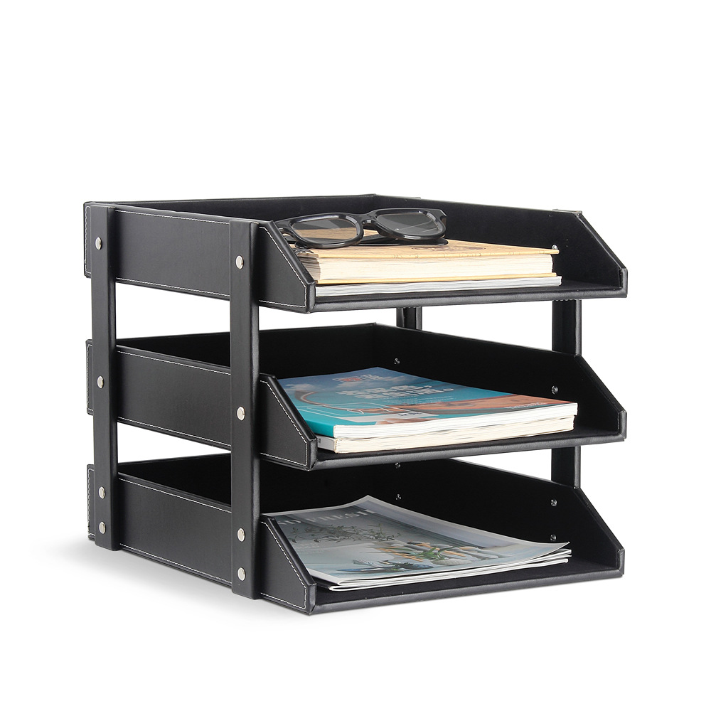 Business Leather Three-layer File Rack File Tray File Frame/seat Desktop Information Stationery Office Storage File Column