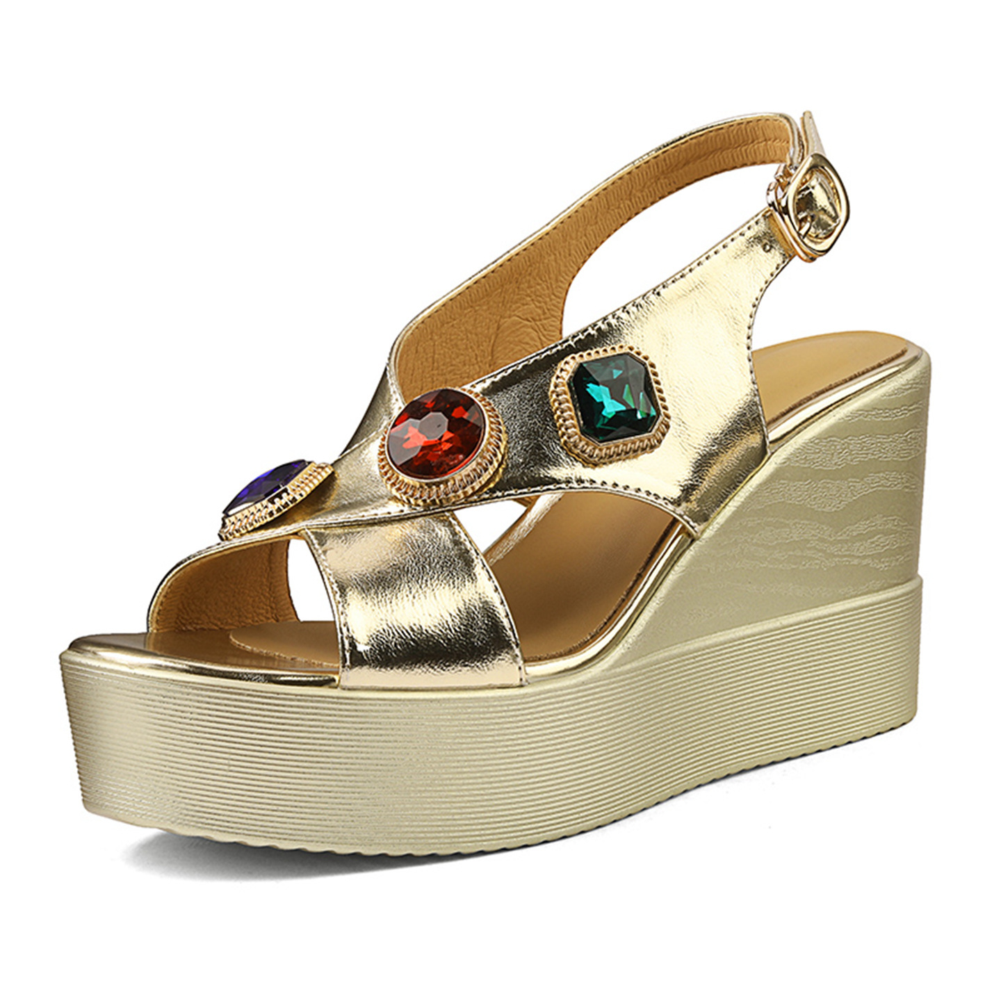 Sandal cao gót nữ hở mũi quai khóa mũi vuông đế dày gót 9.5 cm — màu vàng