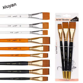 美术木质油画笔板刷3支短杆套装 学生美术绘画水粉水彩笔刷子批发