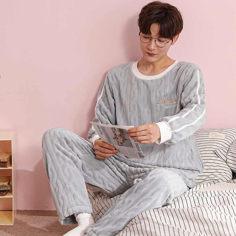 Pareja de franela pijamas de lana de coral hombres y mujeres de dibujos animados de invierno más tamaño cálido forro polar engrosado homewear traje