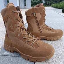 男高帮款防牛皮战靴男户外靴超轻训练沙漠棕色靴耐磨火靴新式穿刺