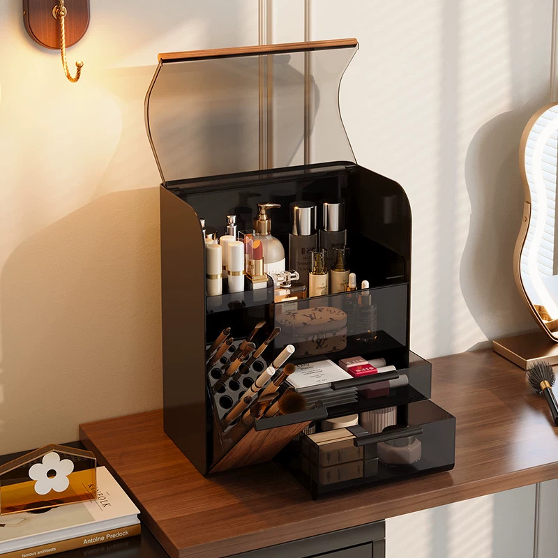 Luxury High-End Dustproof Large Capacity Makeup Brush Storage Tube Desktop Cosmetics Organizer Drawer