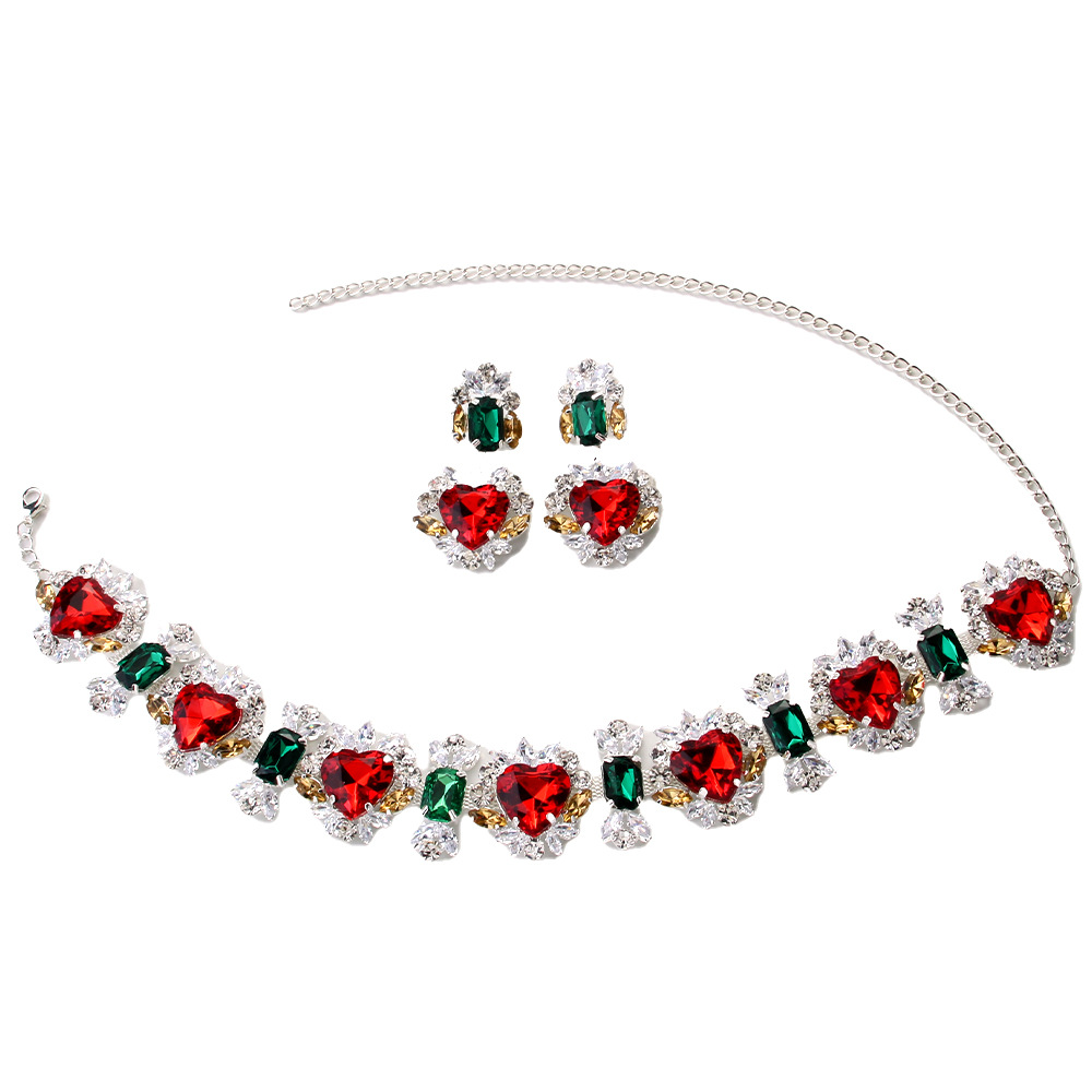 AliExpress Hot Sale Love Jewelry Set Personalidad Collar Collar Diamante Accesorios Aretes Jewelry Set Mujer