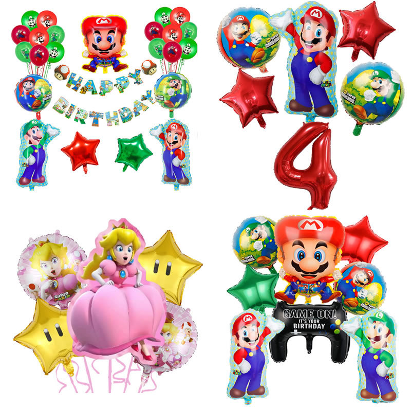 Transfronterizo Mario modelado de globos de aluminio Mario tema juego de cumpleaños diseño de juguete decoración del partido papel de aluminio