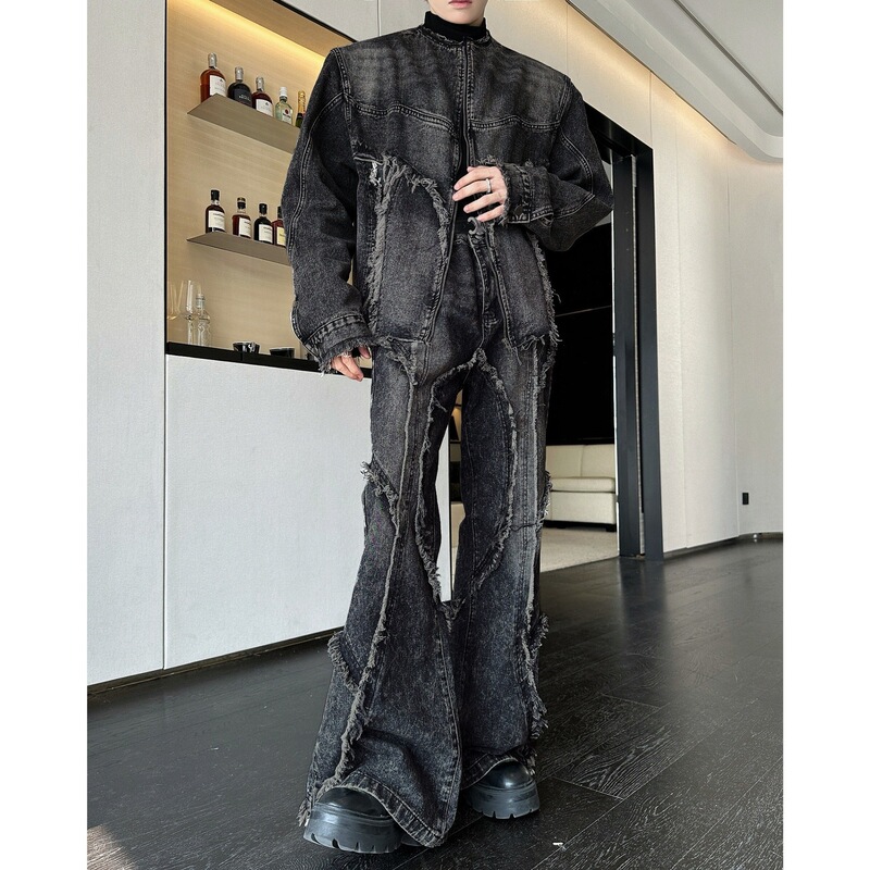 Tie-dyed Washed Old Short Denim suit Stitching Micro-blazer Jeans Jacket Trendy