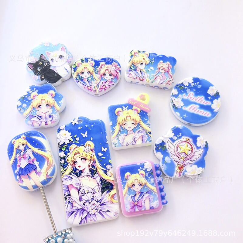 Sailor Moon Embossed Print Irregular Mixed Beads DIY Phone Chain Keychain Bag Pendant Accessories Sailor Moon Embossed Print Irregular Mixed Beads DIY Phone Chain Keychain Bag Pendant Accessories