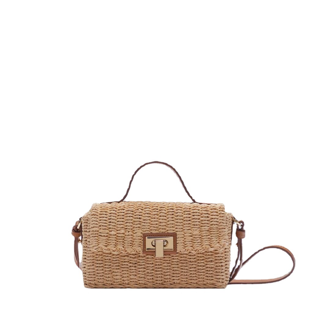 Handheld straw camel shoulder bag