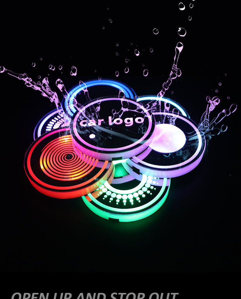 Car Led Luminous Water Coaster, Colorful Water Coaster, Car Atmosphere Light, Solar USB Charging, Anti-Slip Coaster