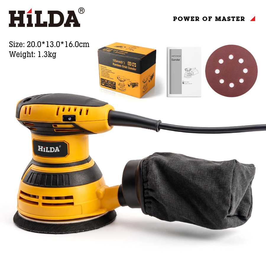 Lijadora orbital eléctrica de disco con bolsa recolectora de polvo para pulido de madera