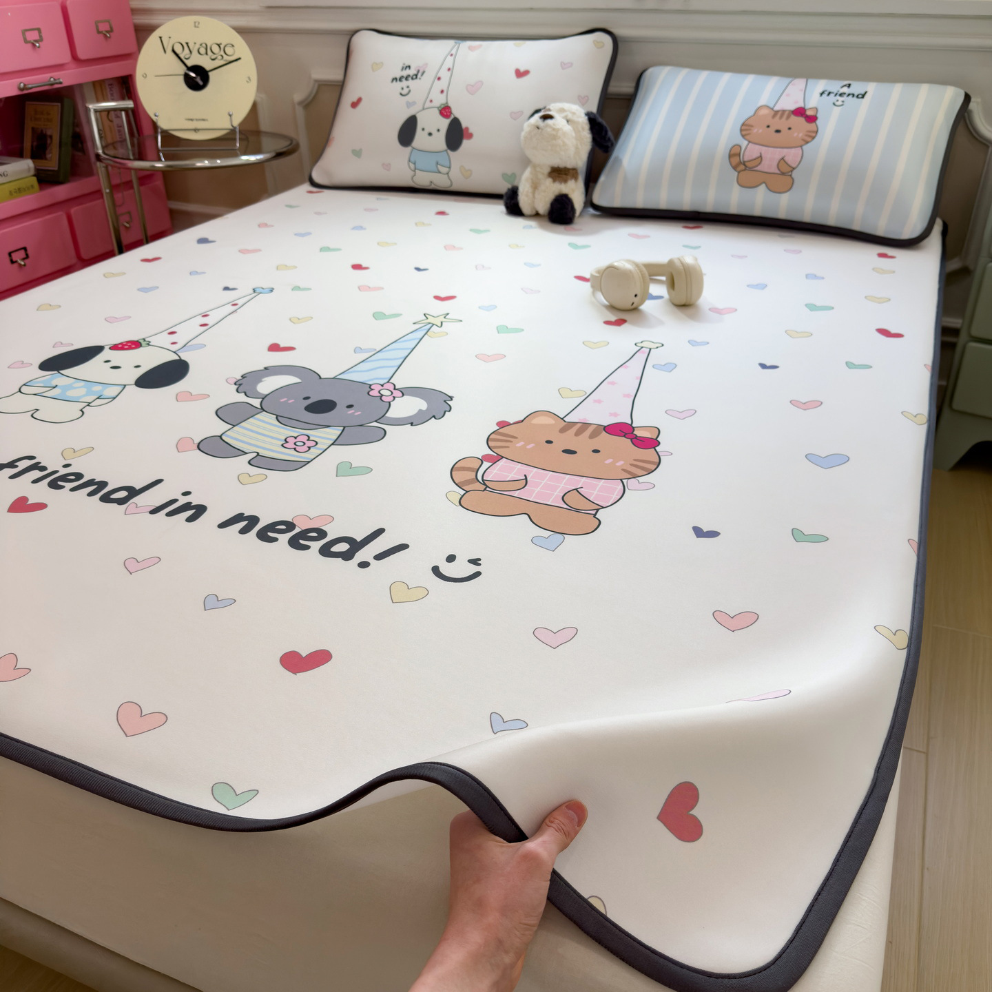 Verano sensación fría alfombra de hielo para dormir desnudo grado madre y niño caricatura lavable con máquina alfombra de hielo de aire acondicionado de tres piezas alfombra suave